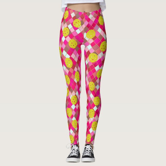 Leggings Coloré rose Géométrique Diamant Fun Pickleball (Devant)