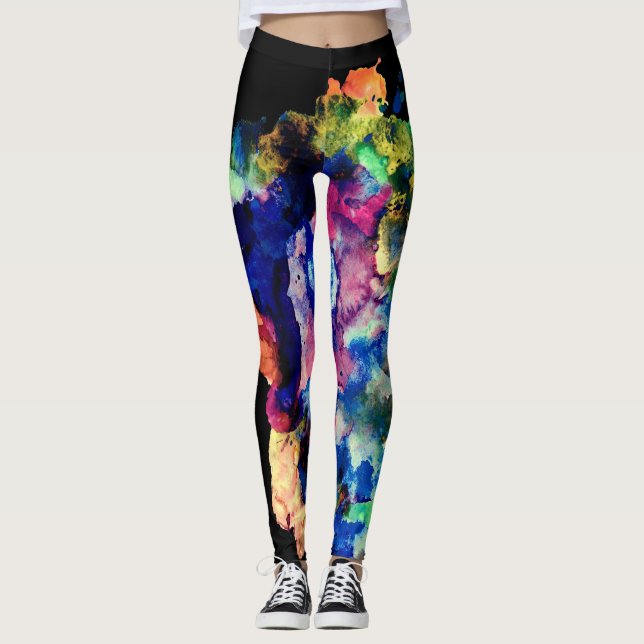 Leggings Coloré tendance Abstrait Aquarelle Paint Splatter (Devant)