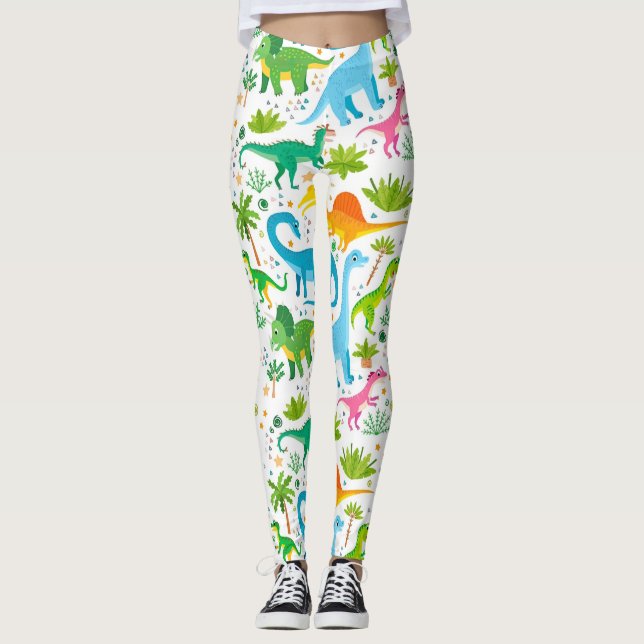 Leggings Colorful Dinosaur Seamless Pattern, Dinosaur Seaml (Devant)