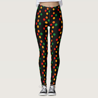 Leggings Colorful Dots on Black Mid Century Modern Retro