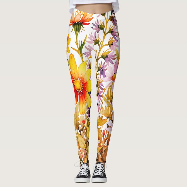 Leggings colorful wildflowers  watercolor painting (Devant)