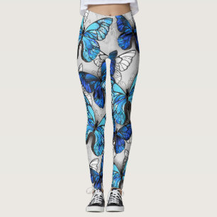 Leggings Composition des White and Blue Butterflies