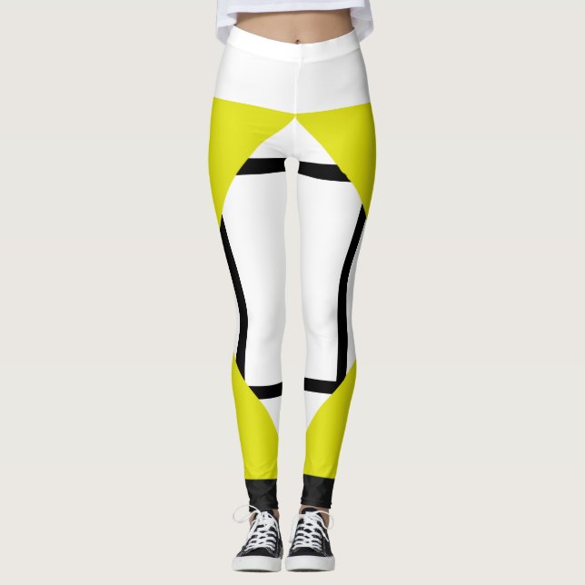 Leggings Composition I Lozenges 4 lines Yellow Bl (Front)