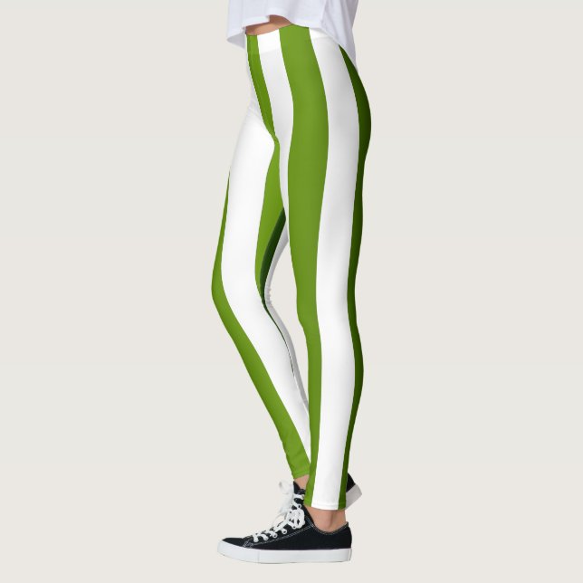 Leggings Concepteur à rayures verticales ~ Vert ~ Blanc ~ (Gauche)