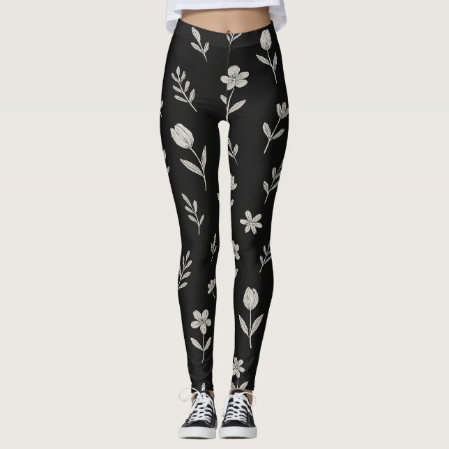 Leggings Conception Boho Noir et Blanc (Devant)