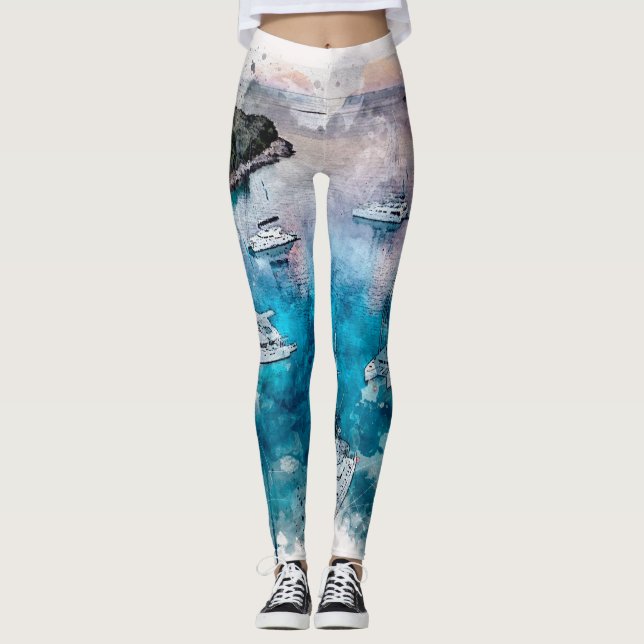 Leggings Conception d'aquarelle de Le Caviar Catamaran (Devant)