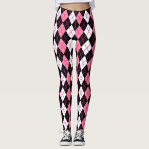 Leggings Conception de diamant en argyle rose noir blanc