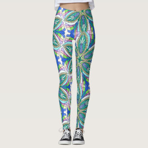 Leggings Conception de mandala floral, nuances pastel vives