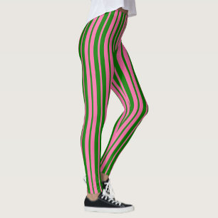 Leggings Conception de motif à rayures élégantes rose et ve