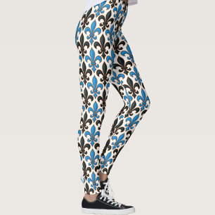 Leggings Conception de motif baroque fleur de lis noir bleu