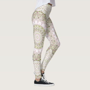Leggings Conception de motif mandala floral rose et vert