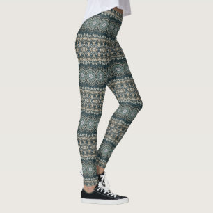 Leggings Conception de motif mandala sarcelle et beige