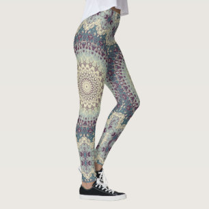 Leggings Conception de motif mandala sarcelle et crème