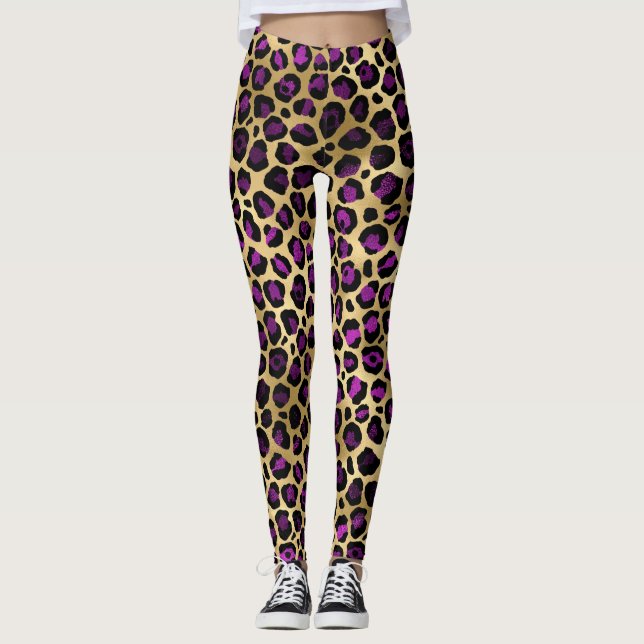 Leggings Conception de série Leopard violet et or 4 (Devant)