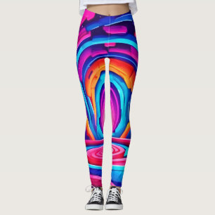Leggings Conception de tunnel d'art néon géométrique vibran