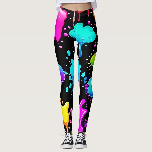Leggings Conception des puces de peinture néon (Devant)