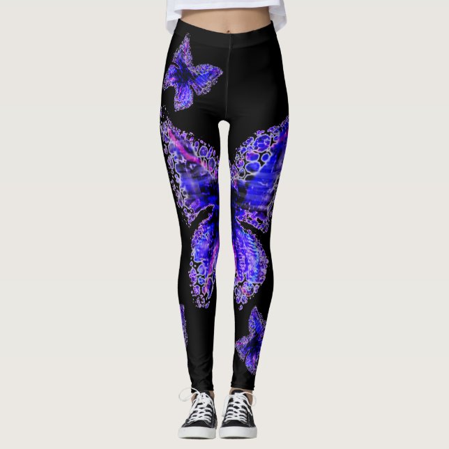 Leggings Conception élégante bleue de motif de papillon, (Devant)