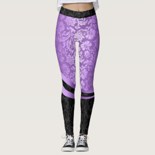 Leggings Conception géométrique des damas violet et noir