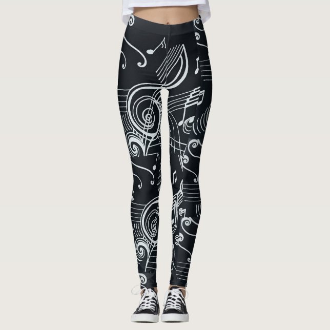 Leggings Conception noire et blanche "musicalement (Devant)