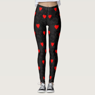 Leggings Conception rouge de coeurs sur le noir