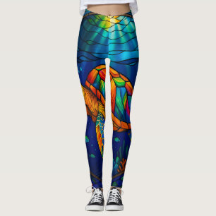 Leggings Conception vibrante de tortue marine en verre colo