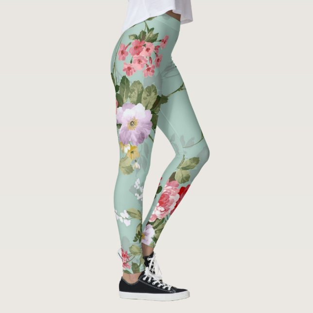 Leggings Conception vintage de fleurs vertes (Droite)