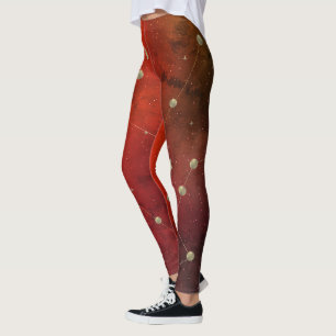 Leggings Constellation en galaxie foncée Faux Or Rouge
