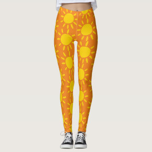 Leggings Cool Abstrait Jaune Motif Soleil Été Sur Orange