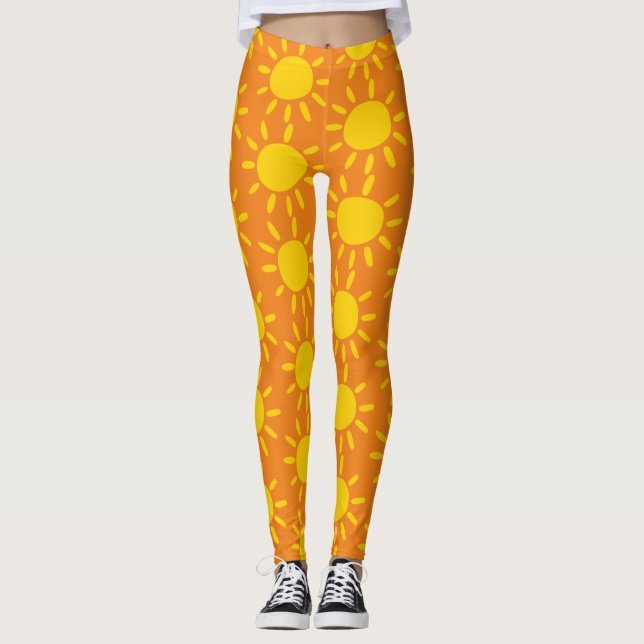 Leggings Cool Abstrait Jaune Motif Soleil Été Sur Orange (Devant)
