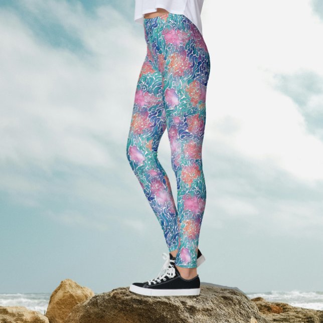 Leggings Cool Artsy coloré Turquoise Océan Aquarelle (Créateur téléchargé)