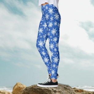Leggings Cool Bleu Et Blanche Flocs De Neige Motif Aquarell
