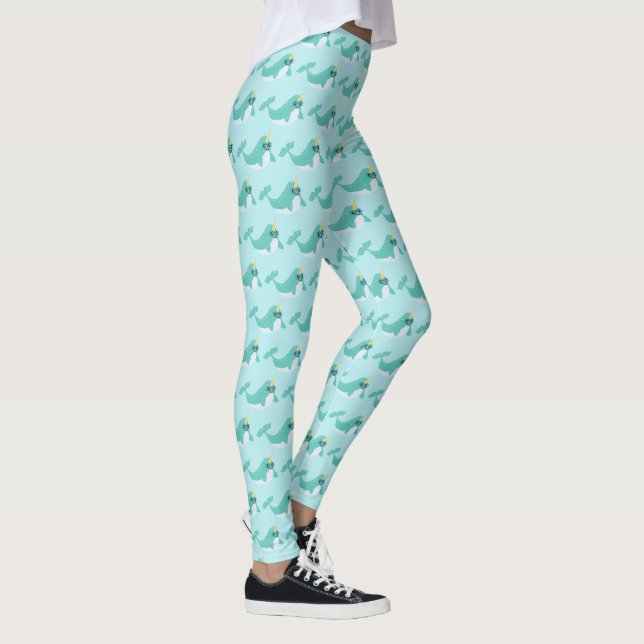 Leggings Cool bleu Narwhal avec Motif de lunettes (Droite)
