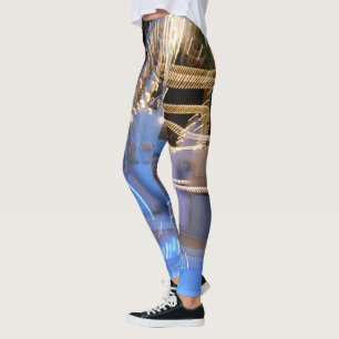 Leggings Cool brillant or bleu clair rayures moderne audaci
