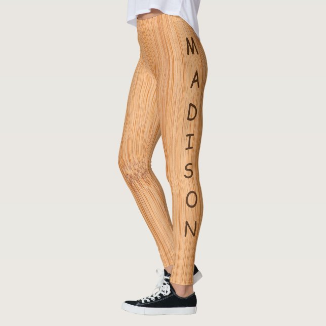 Leggings Cool brun clair imprimé en bambou Nom Monogramme (Gauche)