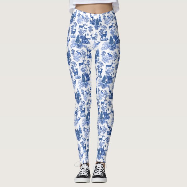 Leggings Cool Elegant Blue Deer French Toile (Devant)