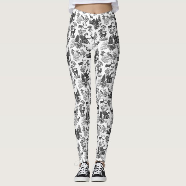 Leggings Cool Elégant noir blanc cerf French Toile (Devant)