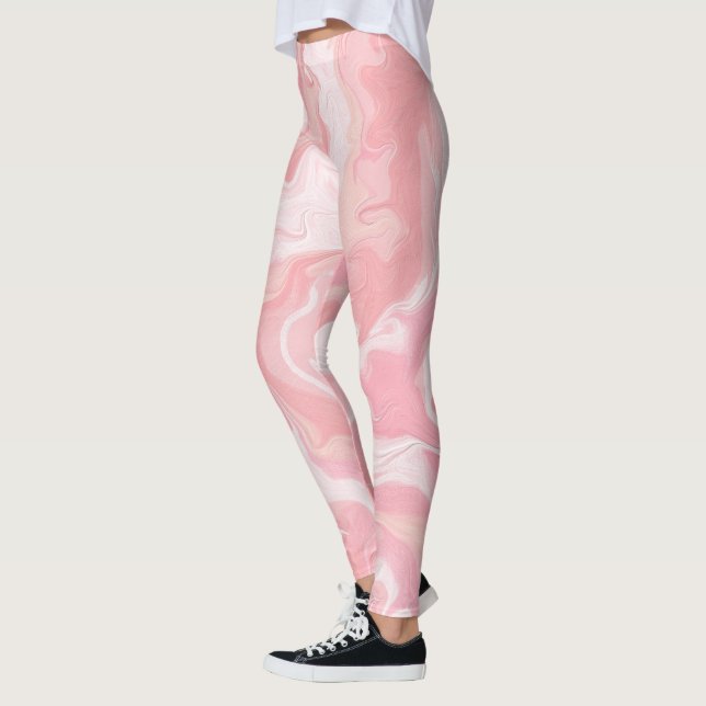 Leggings Cool en marbre rose Cloud Motif, rose chaud et bla (Gauche)