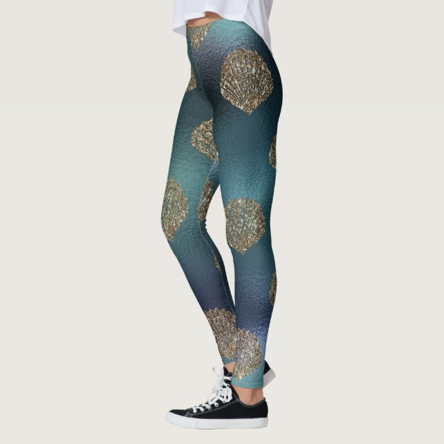 Leggings cool mermaid parties scintillant bleu or mer coqui (Gauche)