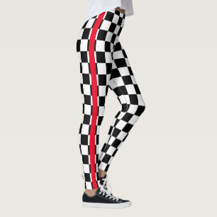 Leggings Cool Noir Blanc À damiers Drapeau Motif Bande roug