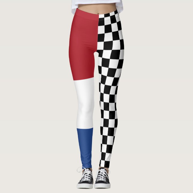 Leggings Cool Noir et Blanc À damiers Drapeau Motif Imprime (Devant)