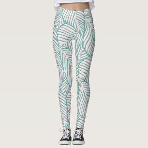 Leggings Cool rétro motif l Feuille tropicale l Rose et ver