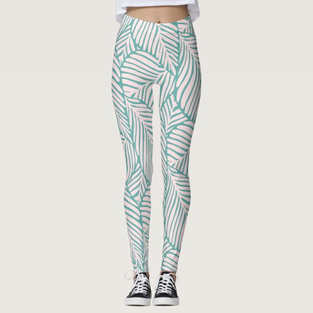 Leggings Cool rétro motif l Feuille tropicale l Rose et ver (Devant)