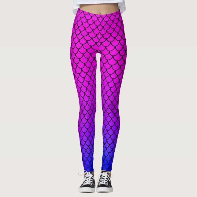 Leggings Cool Sirène Paillettes de poisson rose chaud Motif (Devant)