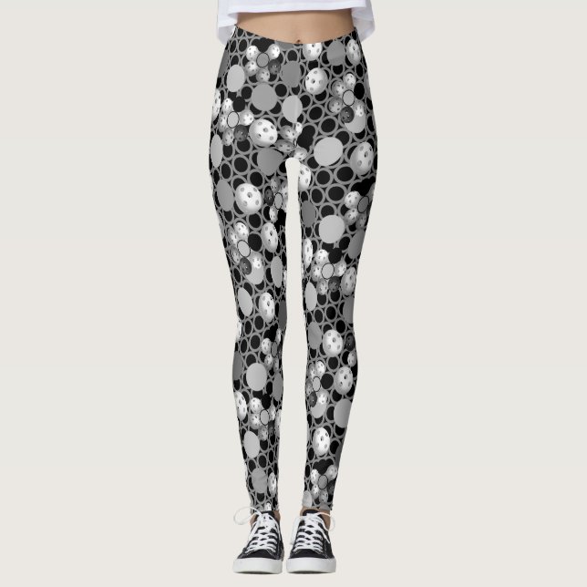 Leggings Copie, noir, blanc et gris de Pickleball (Devant)
