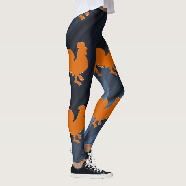 Leggings Coq orange et Arrière - plan bleu (Droite)