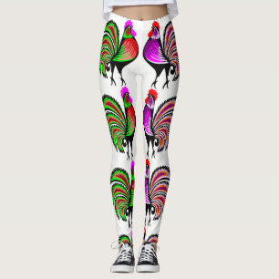 Leggings Coqs colorés d'art populaire