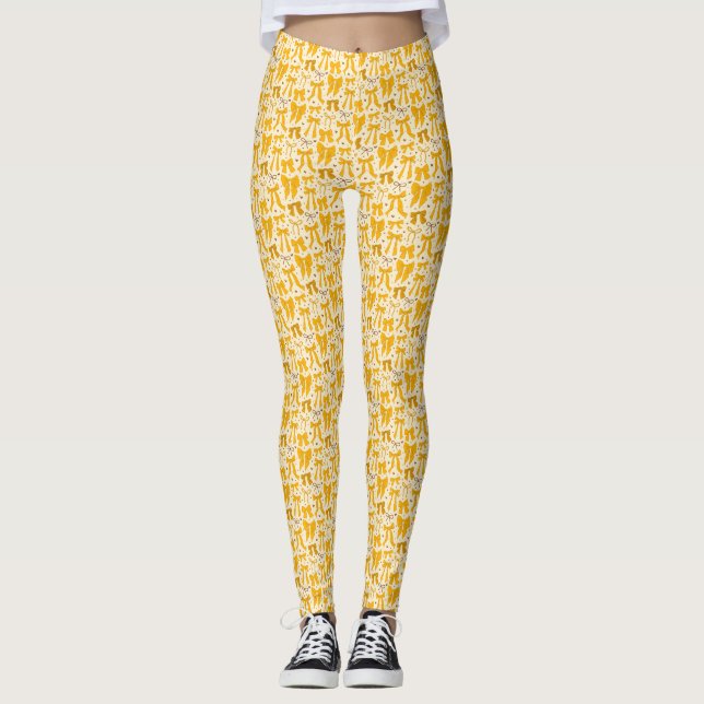 Leggings Coquette Jaune Vaches Motif tiré main (Devant)