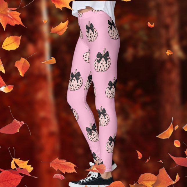 Leggings Coquette rose citrouille et bow Halloween (Pumpkin and Bow Pink Coquette Halloween Leggings)