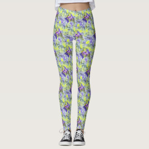 Leggings Coquillage bleu mer violet aquarelle peinture le