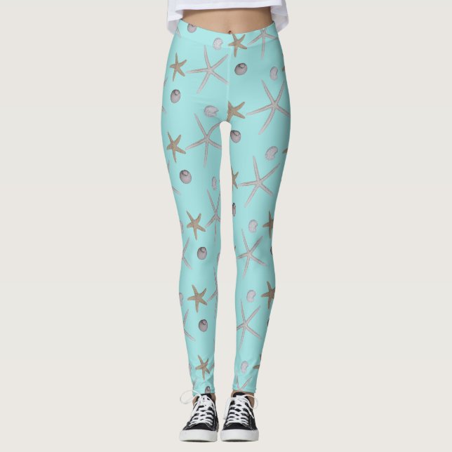 Leggings Coquillages et étoiles de mer sur les guêtres (Devant)